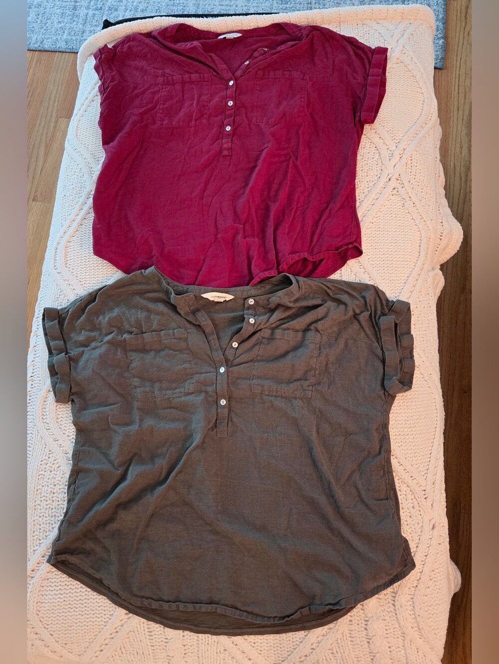 2 Lucky Brand Women's Henley Shirt Sleeve Tops L